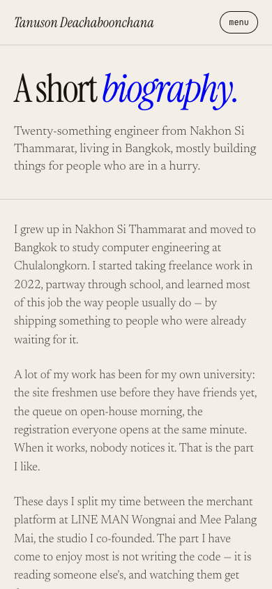 About page at 390px, before