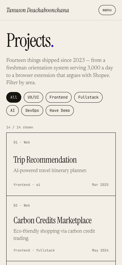 Projects page at 390px, before
